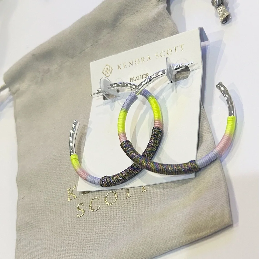 Kendra Scott Hoop Earrings Lavender Pink and Lime with Silver-tone.